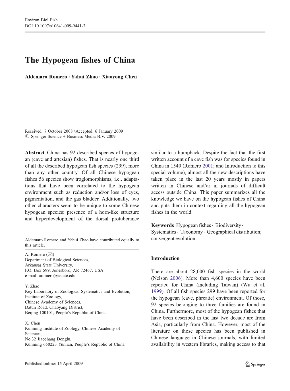 The Hypogean Fishes of China