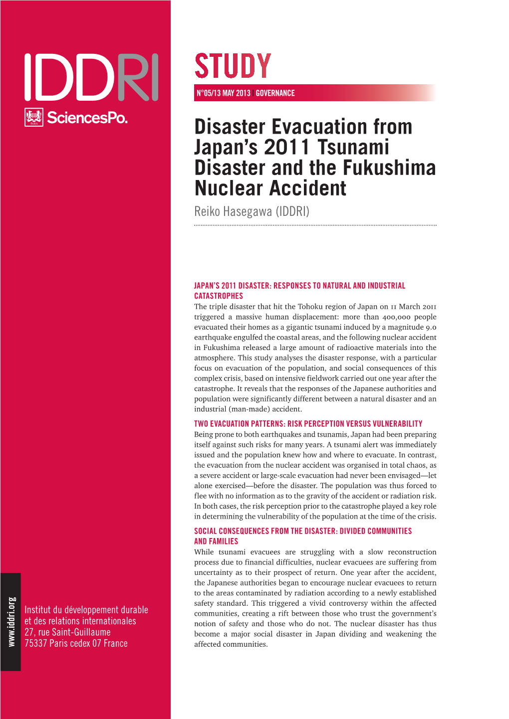 Disaster Evacuation from Japan's 2011 Tsunami Disaster and The
