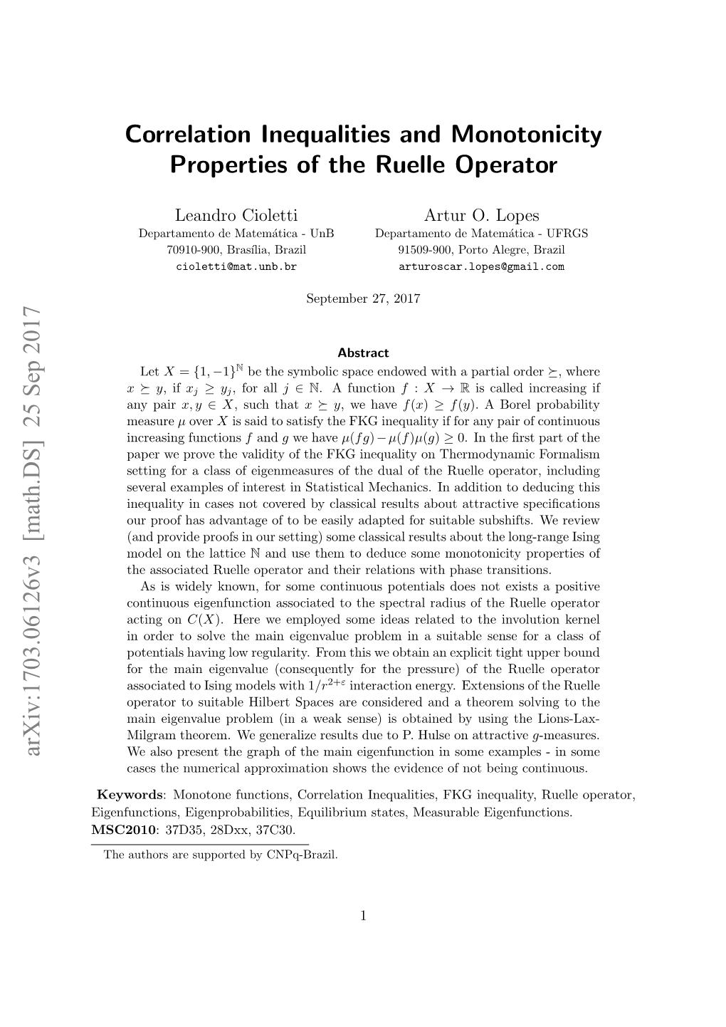 Correlation Inequalities and Monotonicity Properties of the Ruelle Operator