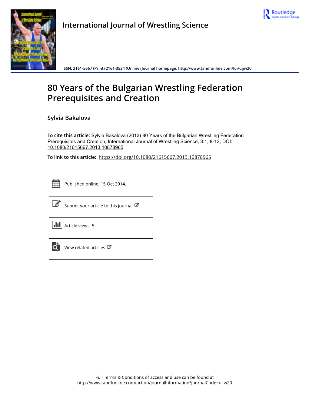 80 Years of the Bulgarian Wrestling Federation Prerequisites and Creation