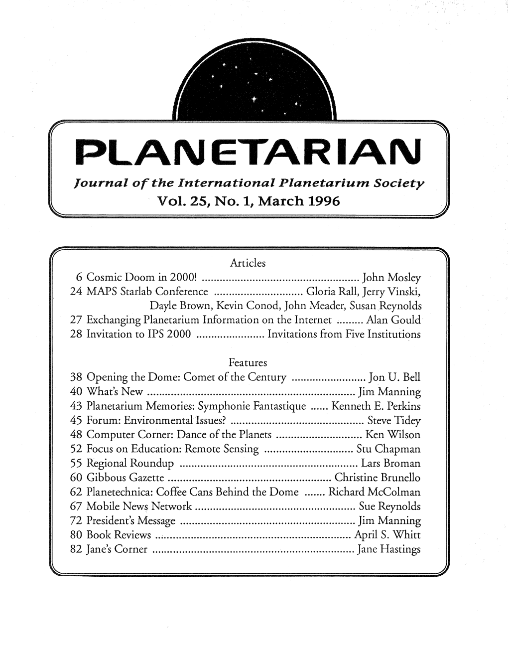 PLAN ETAR IAN Journal of the International Planetarium