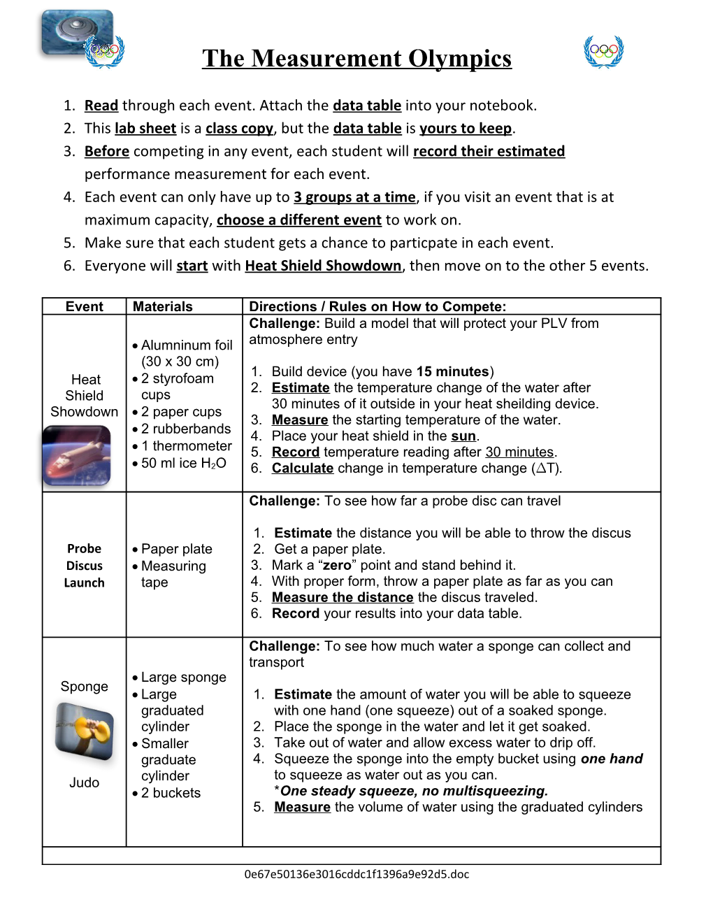 1. Read Through Each Event. Attach the Data Table Into Your Notebook