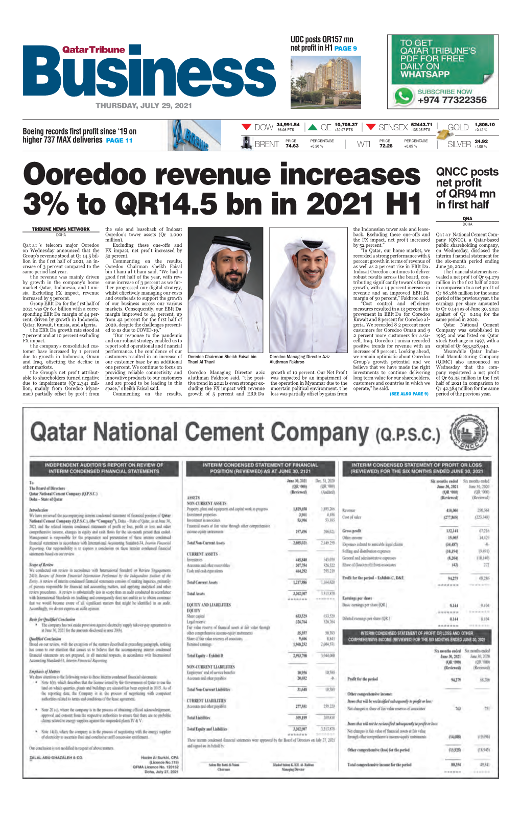 Ooredoo Revenue Increases 3% to QR14.5 Bn in 2021 H1