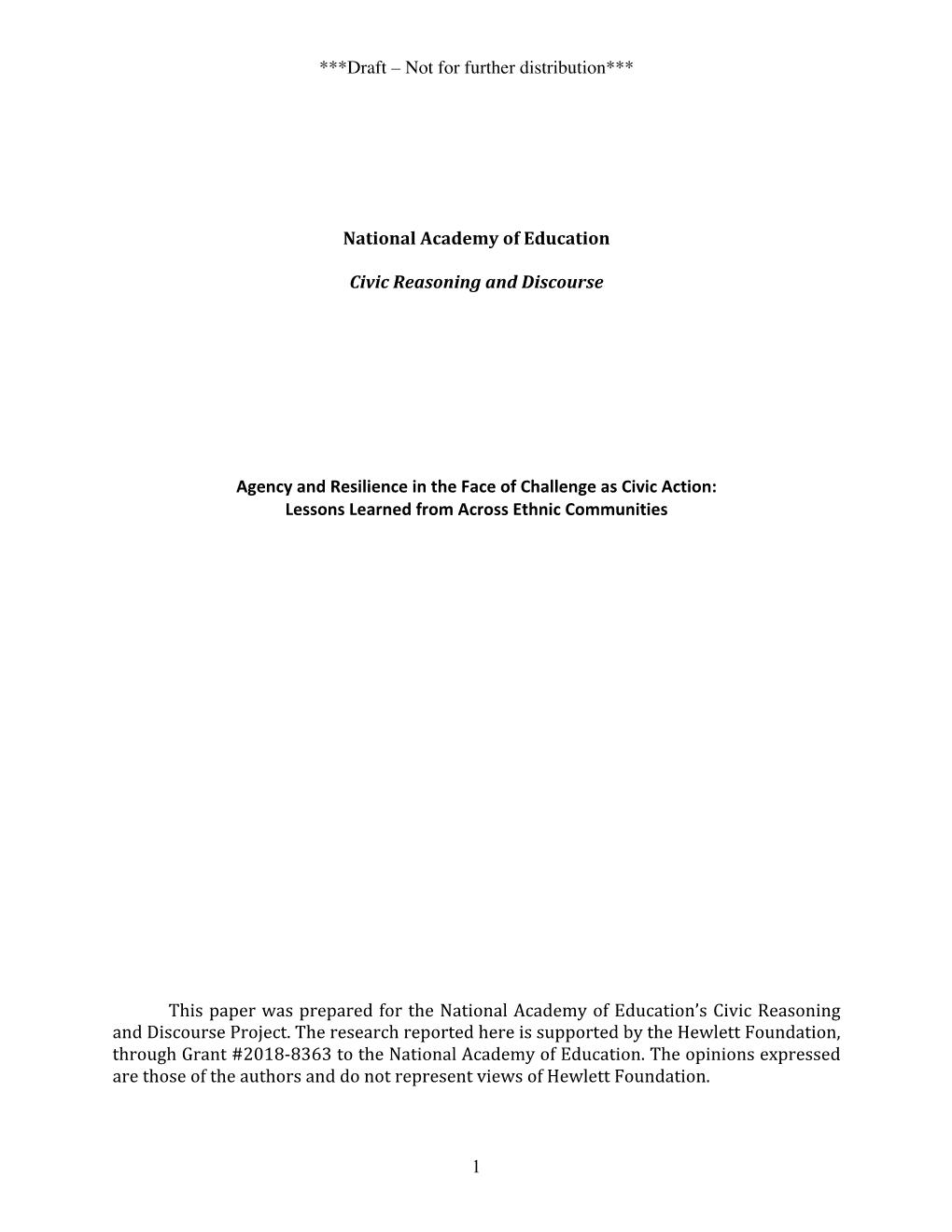 Agency and Resilience in the Face of Challenge As Civic Action: Lessons Learned from Across Ethnic Communities