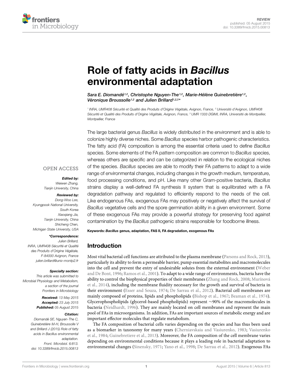 Role of Fatty Acids in Bacillus Environmental Adaptation