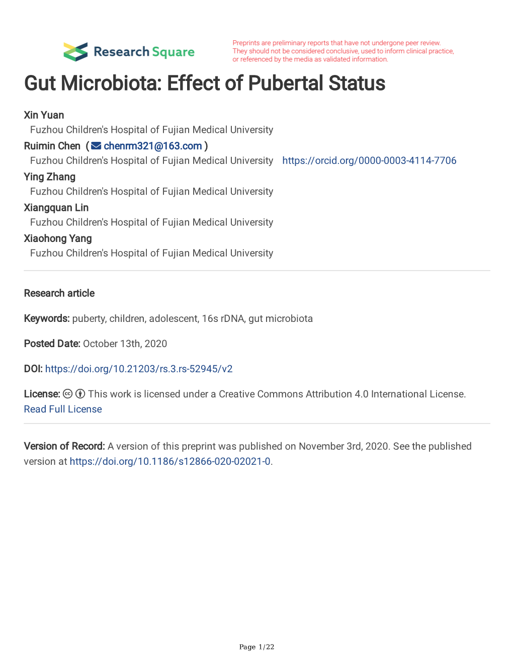 Gut Microbiota: Effect of Pubertal Status