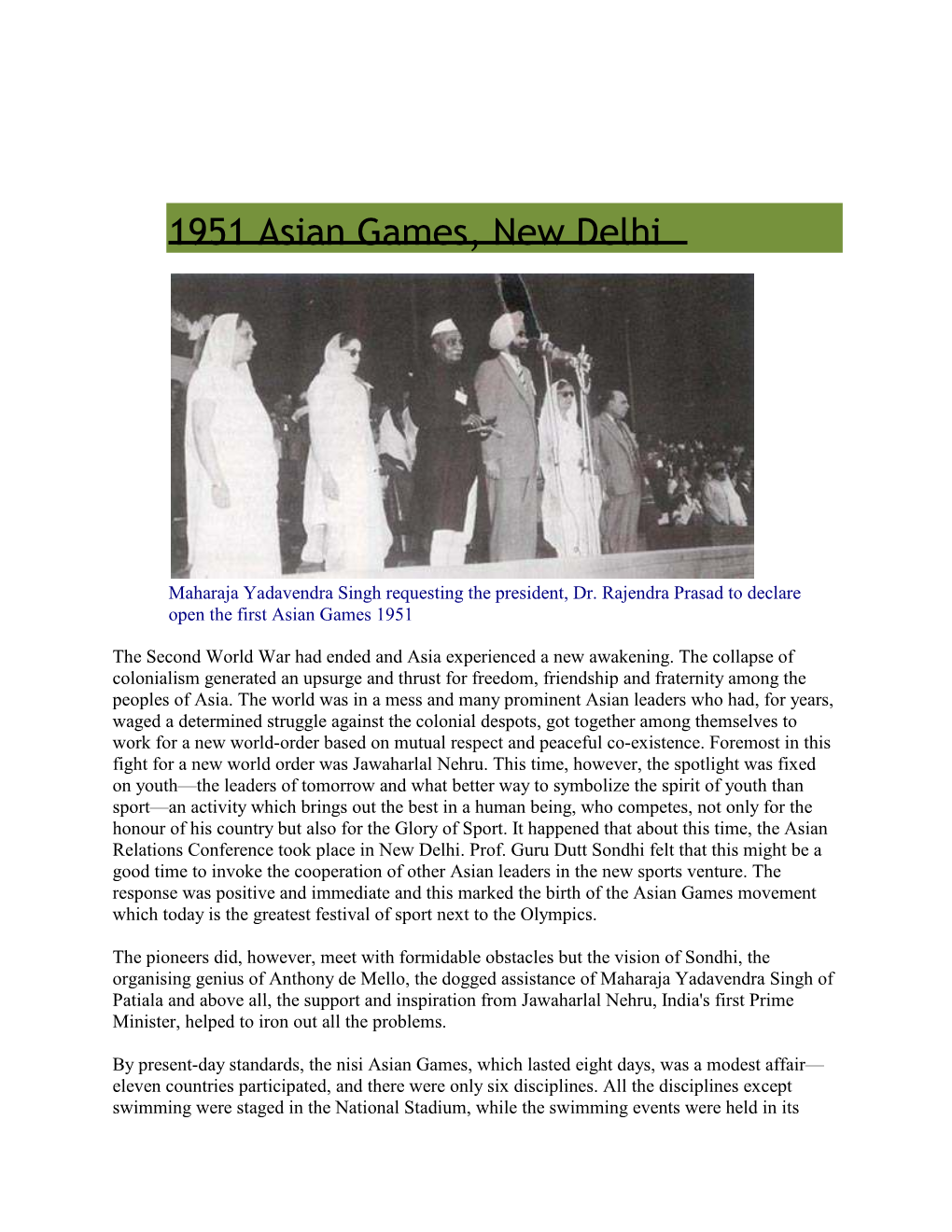 1951 Asian Games, New Delhi