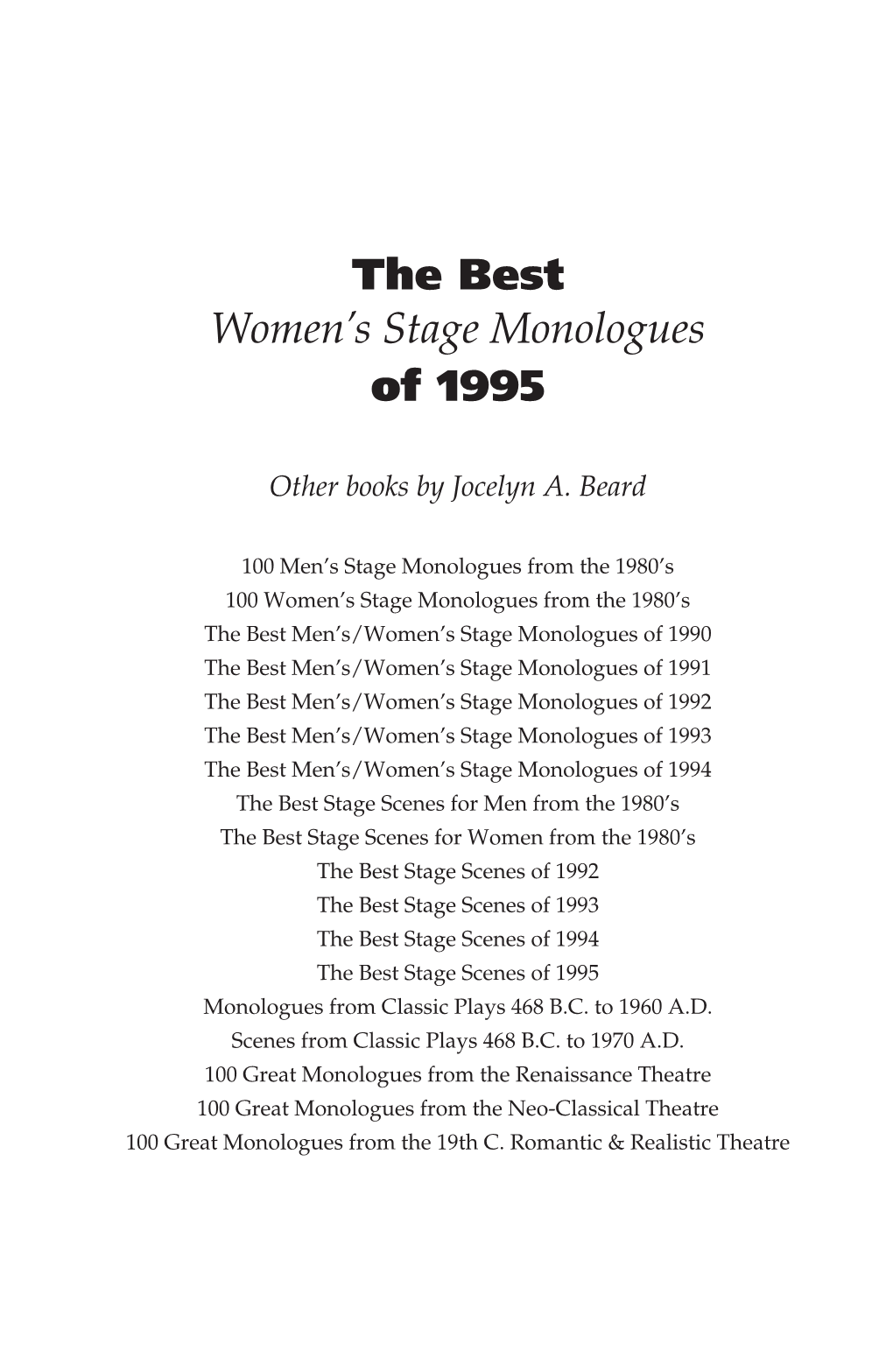 The Best Women's Stage Monologues of 1995