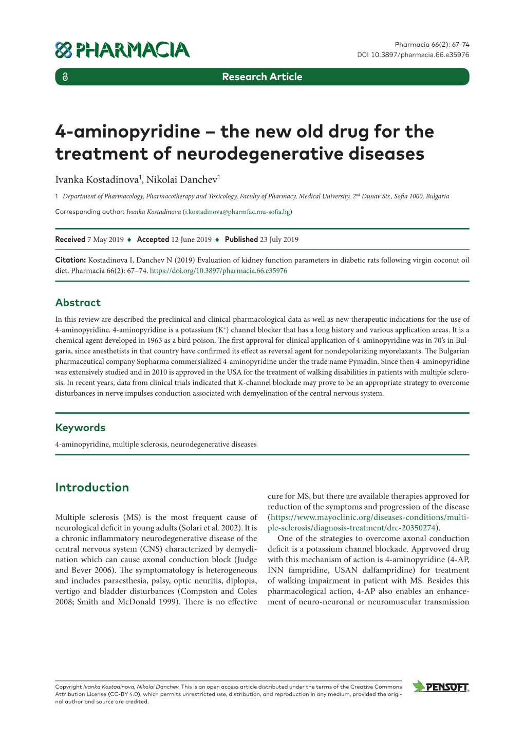 4-Aminopyridine – the New Old Drug for the Treatment of Neurodegenerative Diseases