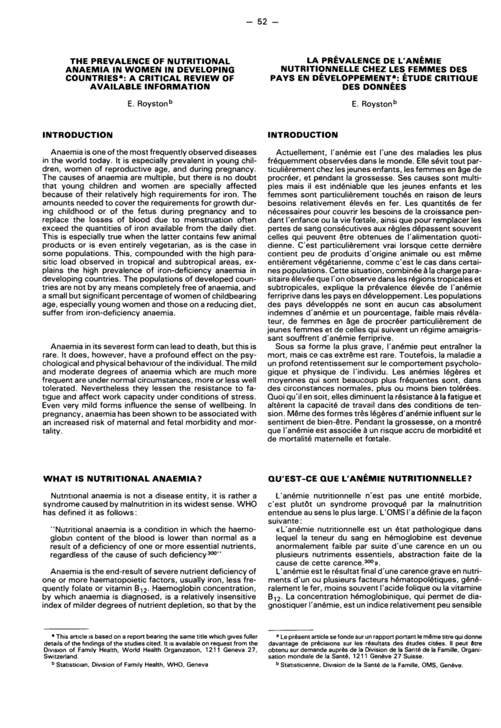 The Prevalence of Nutritional Anaemia in Women in Developing Countries