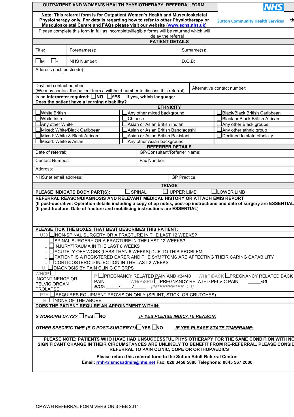 Outpatient Physiotherapy Referral Form