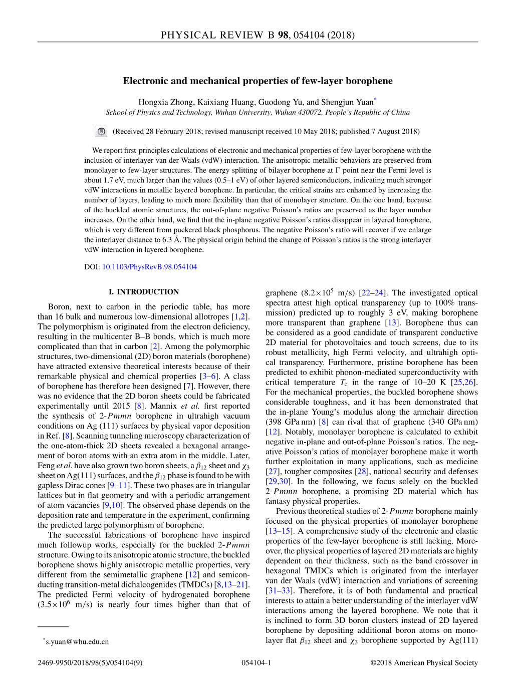 (2018) Electronic and Mechanical Properties of Few-Layer Borophene