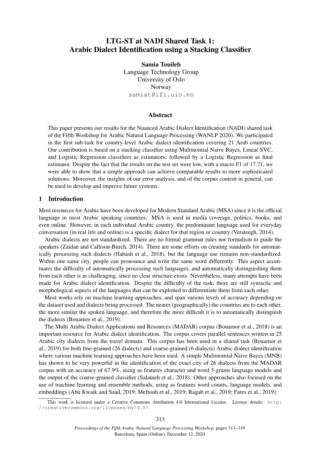 Arabic Dialect Identification Using a Stacking Classifier