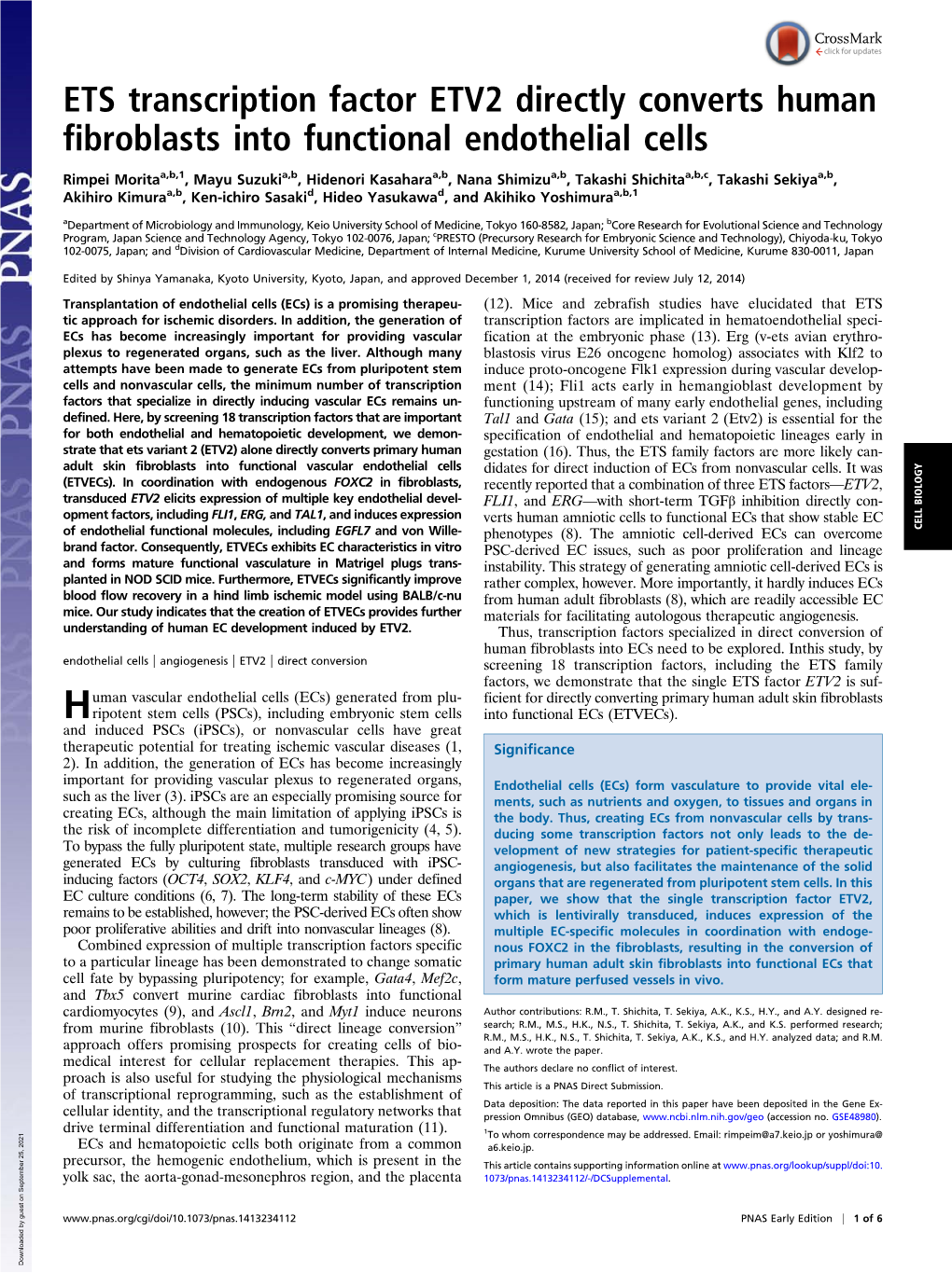 ETS Transcription Factor ETV2 Directly Converts Human Fibroblasts Into Functional Endothelial Cells