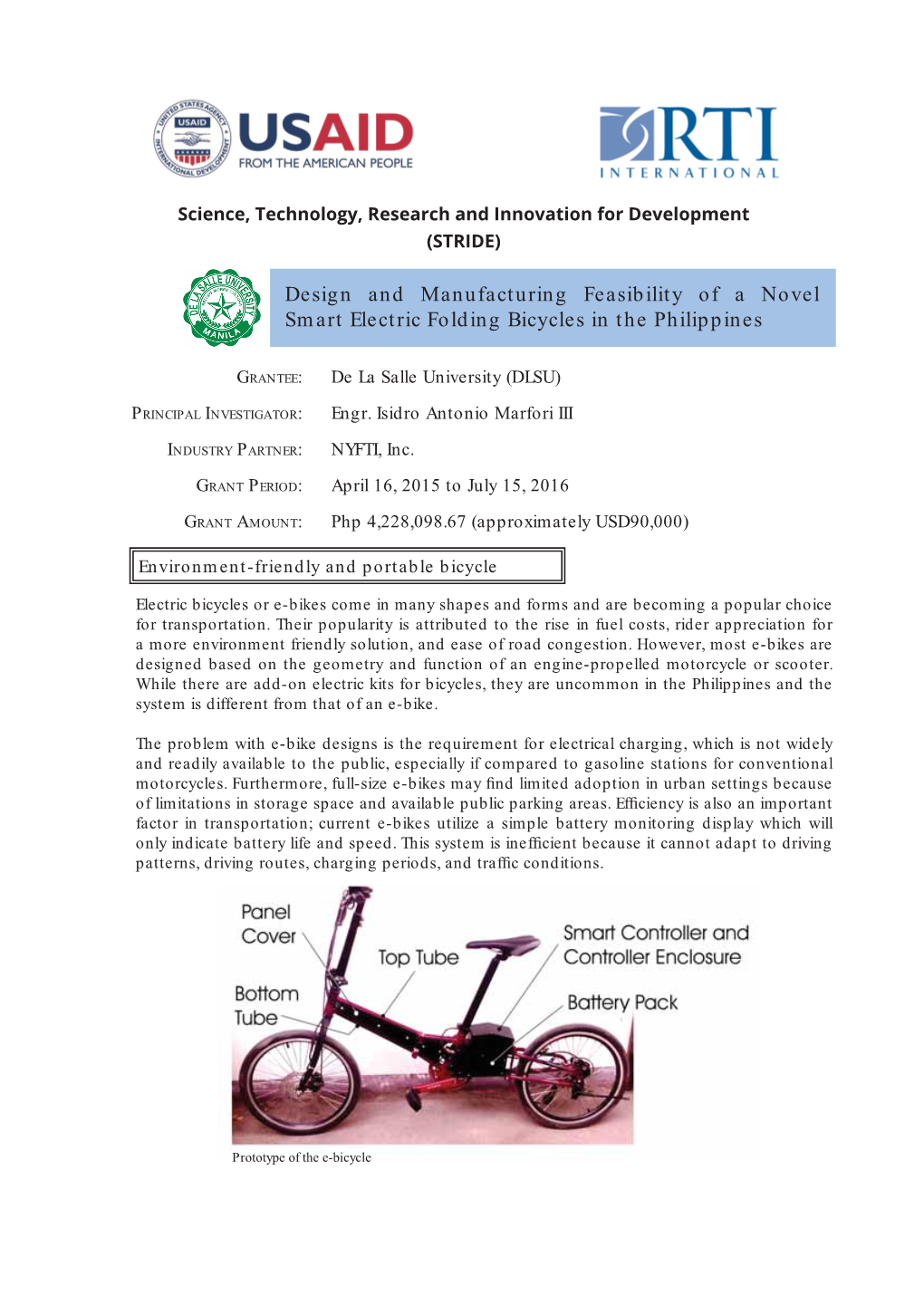 Design and Manufacturing Feasibility of a Novel Smart Electric Folding Bicycles in the Philippines