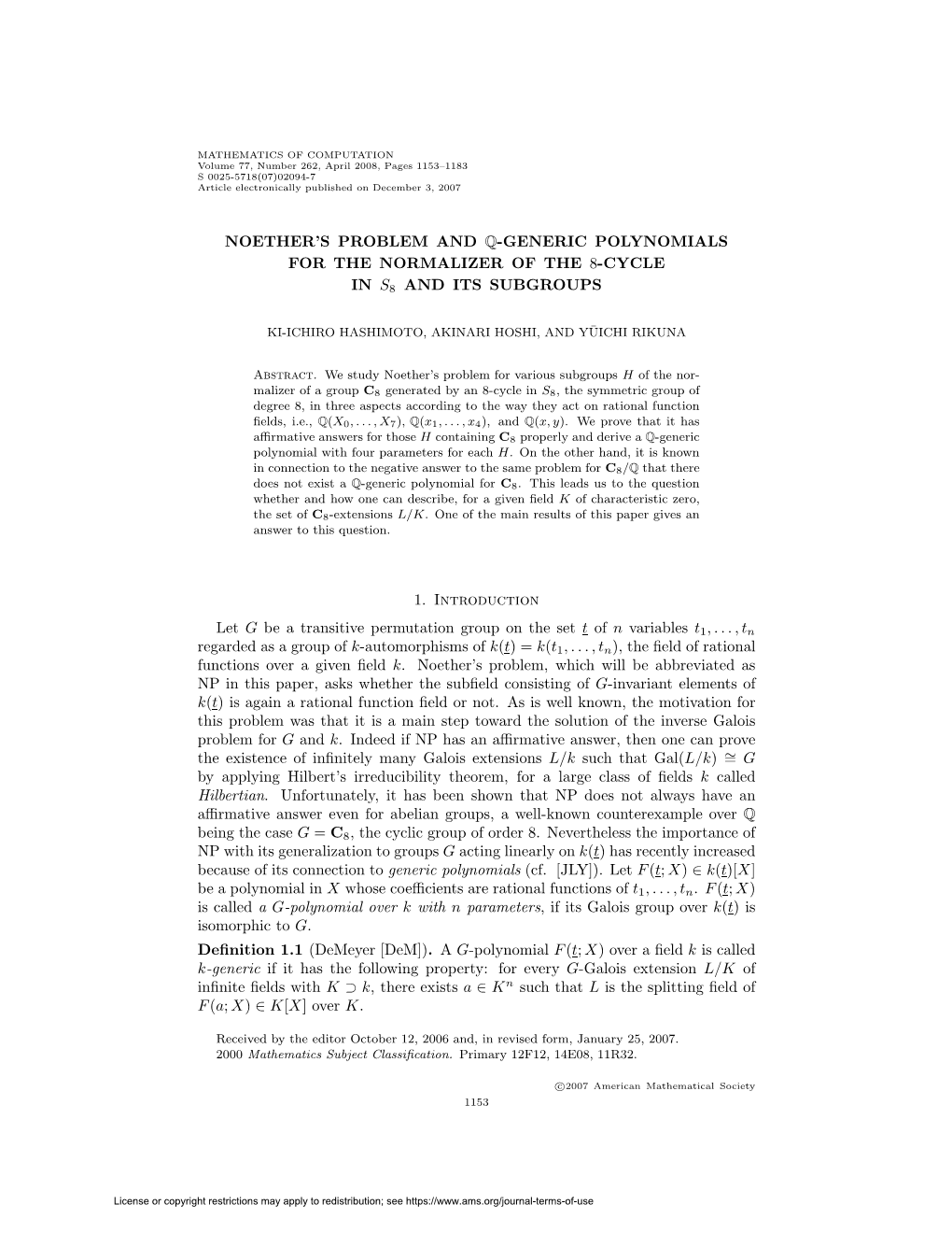 Noether's Problem and Q-Generic Polynomials for the Normalizer of the 8-Cycle in S8 and Its Subgroups