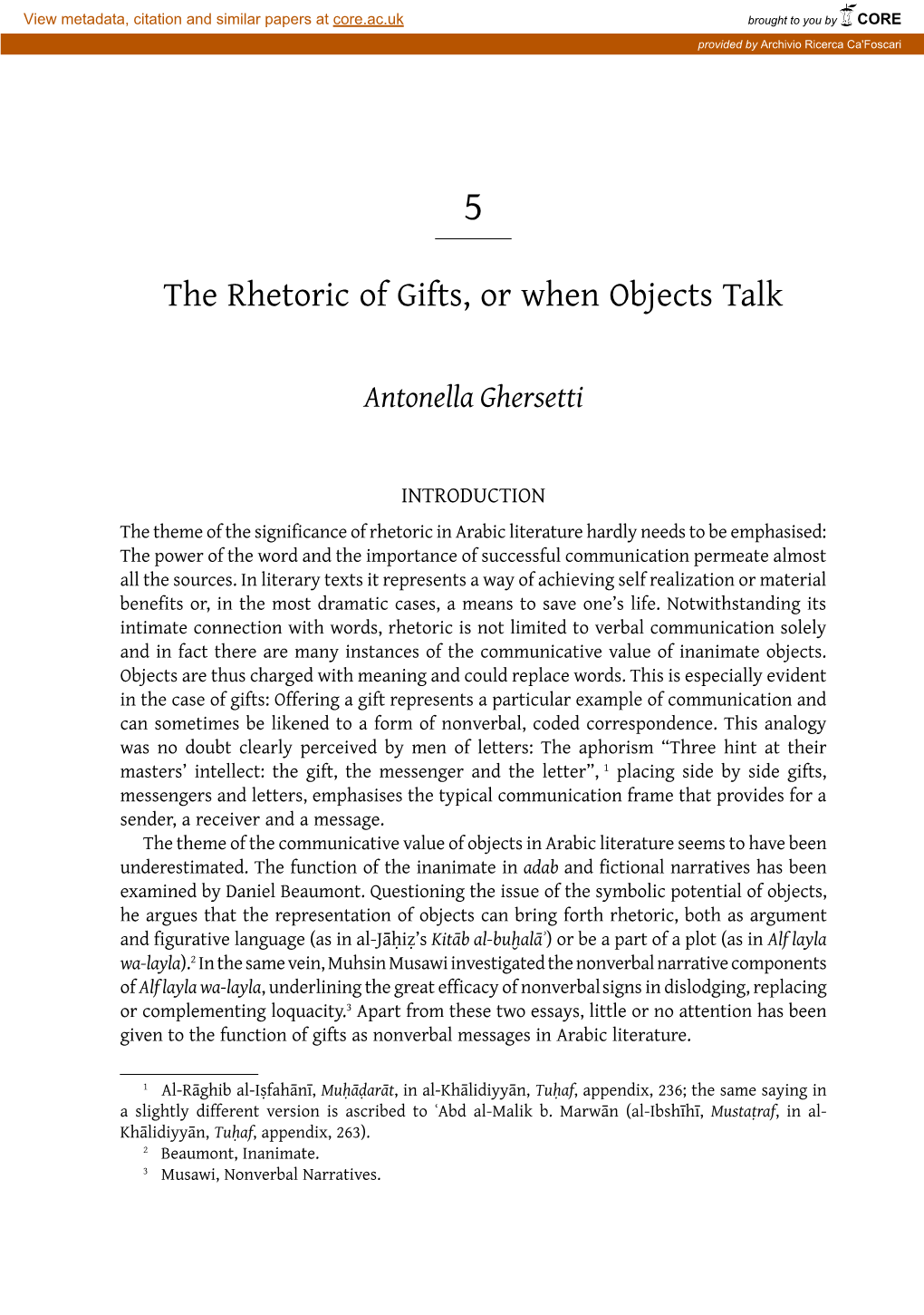 The Rhetoric of Gifts, Or When Objects Talk