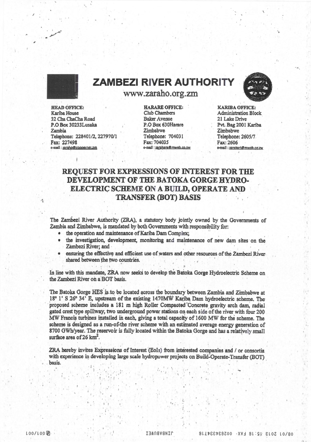 Zambezi River Authority ' '