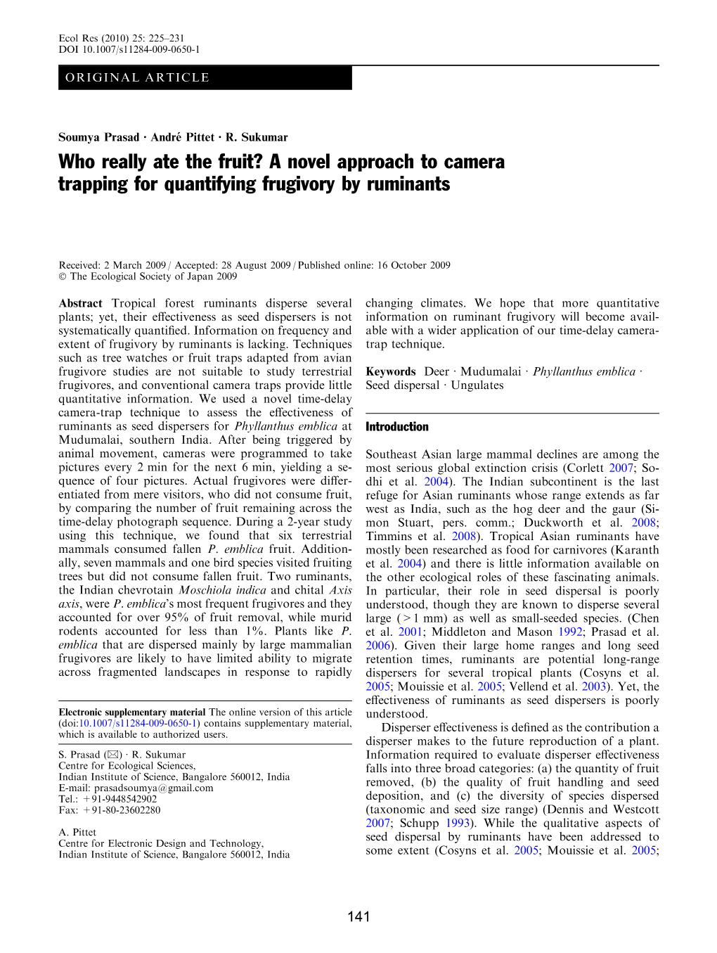 A Novel Approach to Camera Trapping for Quantifying Frugivory by Ruminants