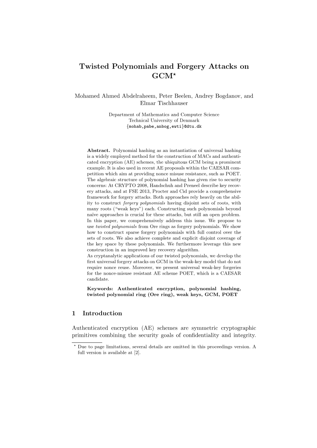 Twisted Polynomials and Forgery Attacks on GCM⋆