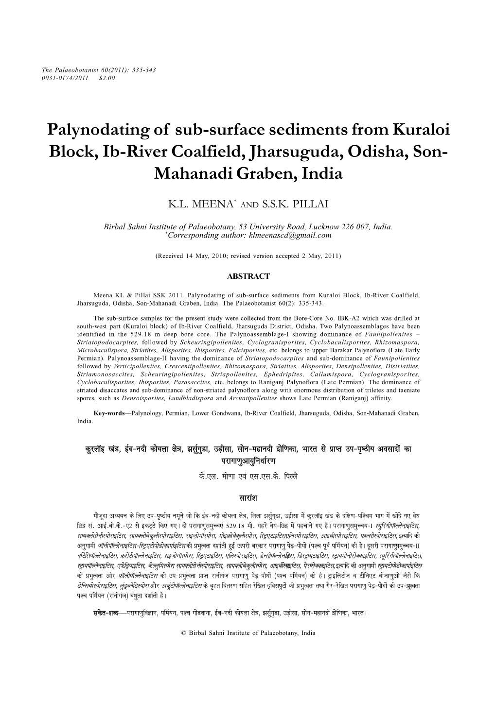 Palynodating of Sub-Surface Sediments from Kuraloi Block, Ib-River Coalfield, Jharsuguda, Odisha, Son- Mahanadi Graben, India