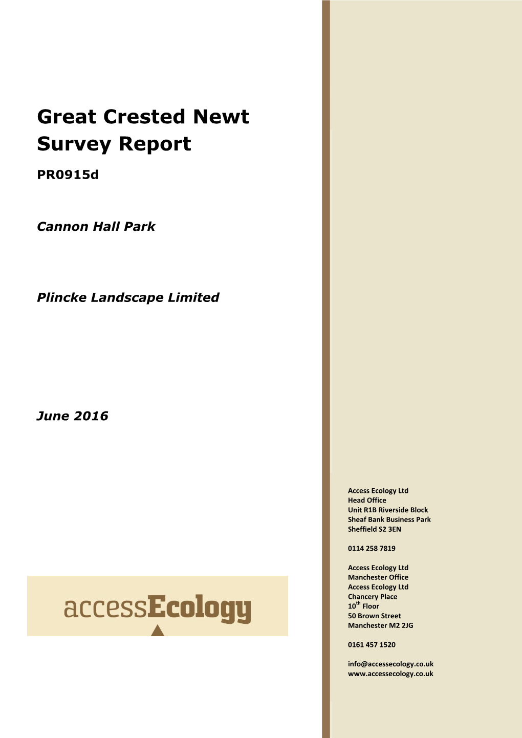 Great Crested Newt Survey Report