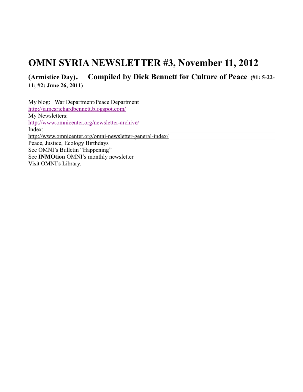 November 11, 2012, Omni Syria Newsletter #3