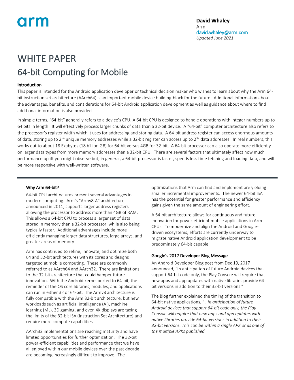 WHITE PAPER 64-Bit Computing for Mobile