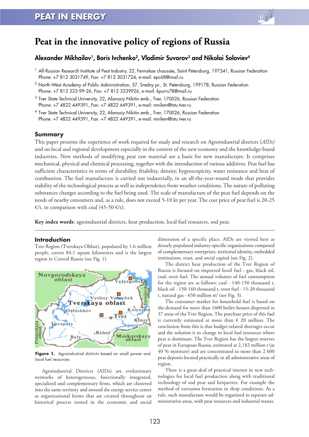 Peat in the Innovative Policy of Regions of Russia