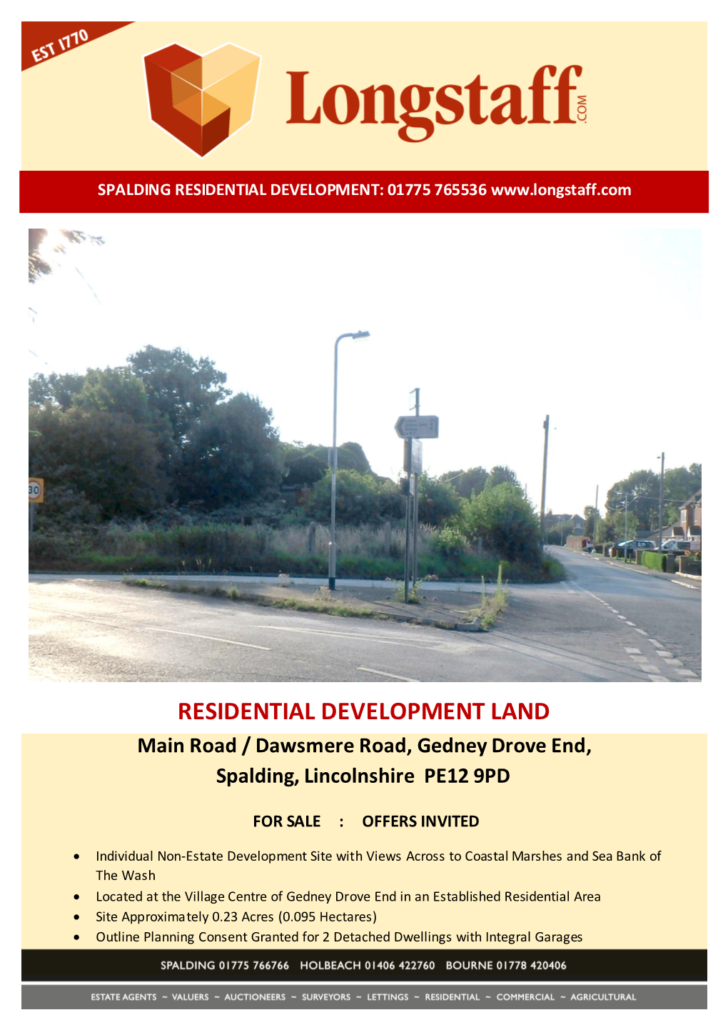 RESIDENTIAL DEVELOPMENT LAND Main Road / Dawsmere Road, Gedney Drove End, Spalding, Lincolnshire PE12 9PD