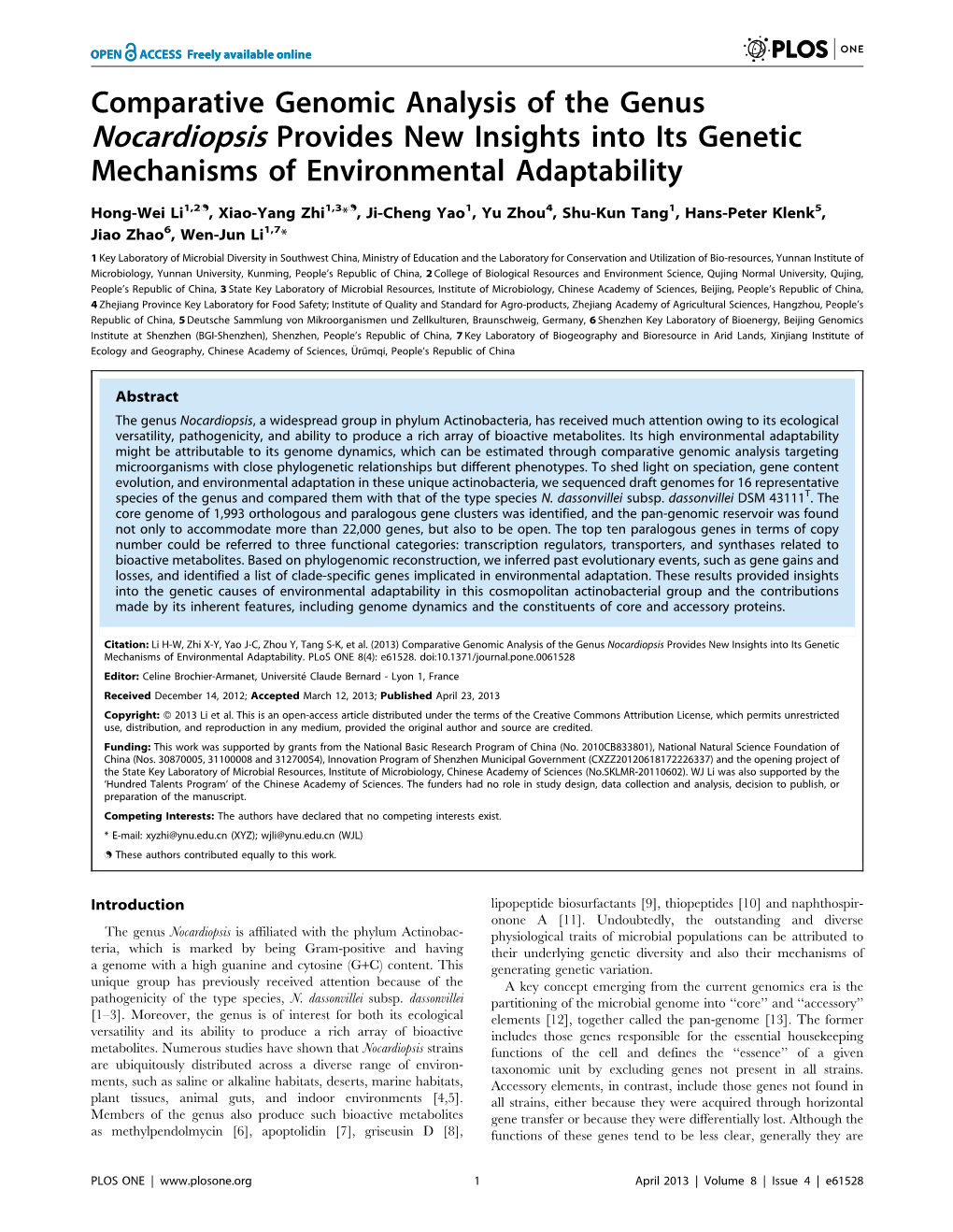 Comparative Genomic Analysis of the Genus Nocardiopsis Provides New Insights Into Its Genetic Mechanisms of Environmental Adaptability