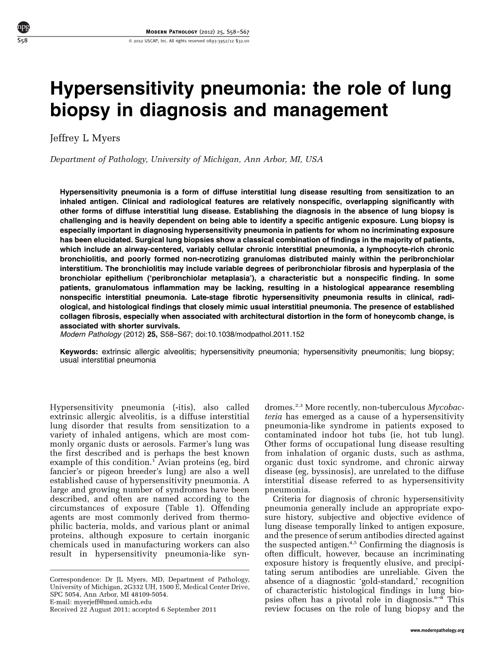 Hypersensitivity Pneumonia: the Role of Lung Biopsy in Diagnosis and Management