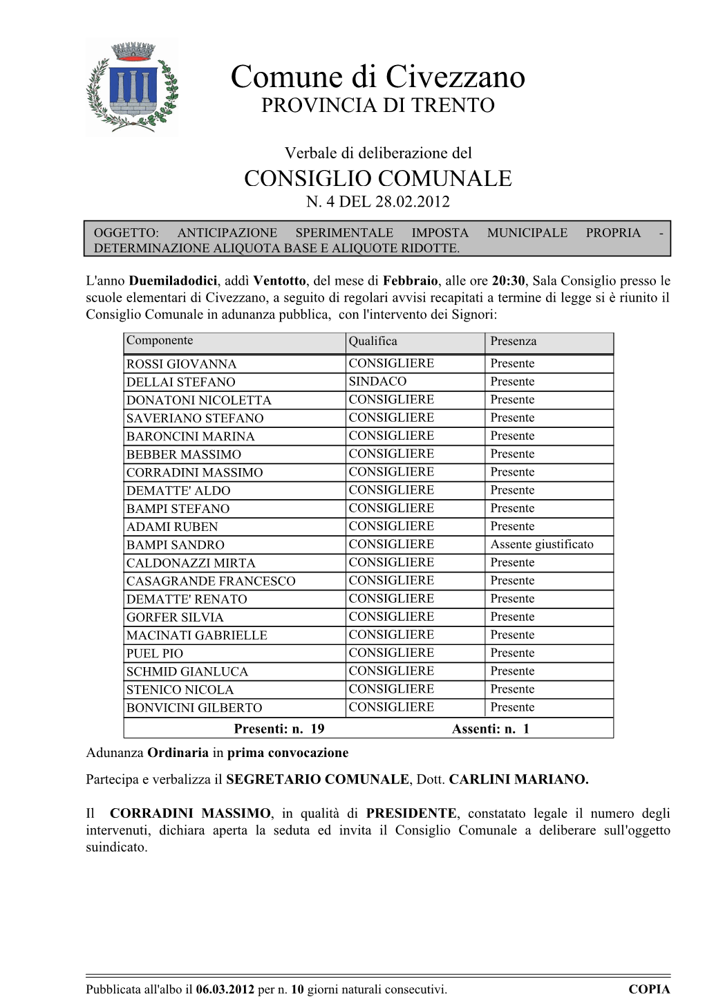 Comune Di Civezzano PROVINCIA DI TRENTO