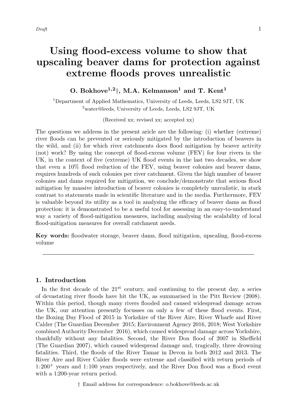 Using Flood-Excess Volume to Show That Upscaling Beaver Dams for Protection Against Extreme Floods Proves Unrealistic