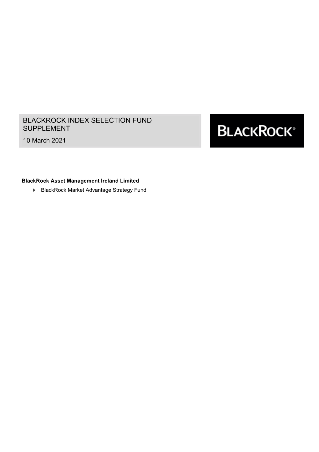 Blackrock Index Selection Fund Supplement