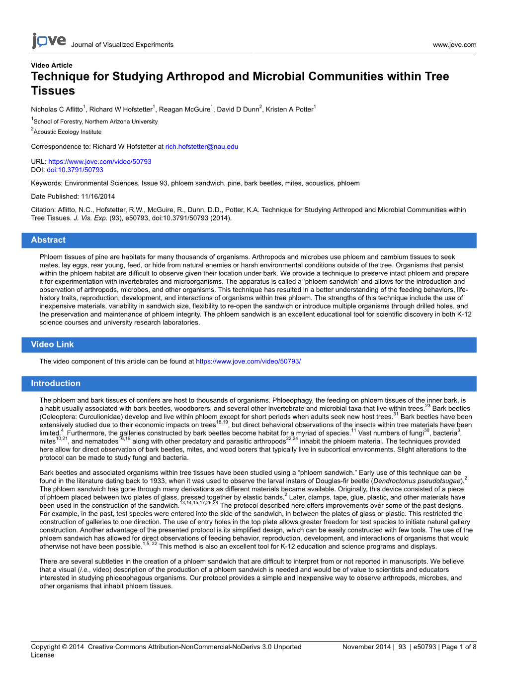 Technique for Studying Arthropod and Microbial Communities Within Tree Tissues