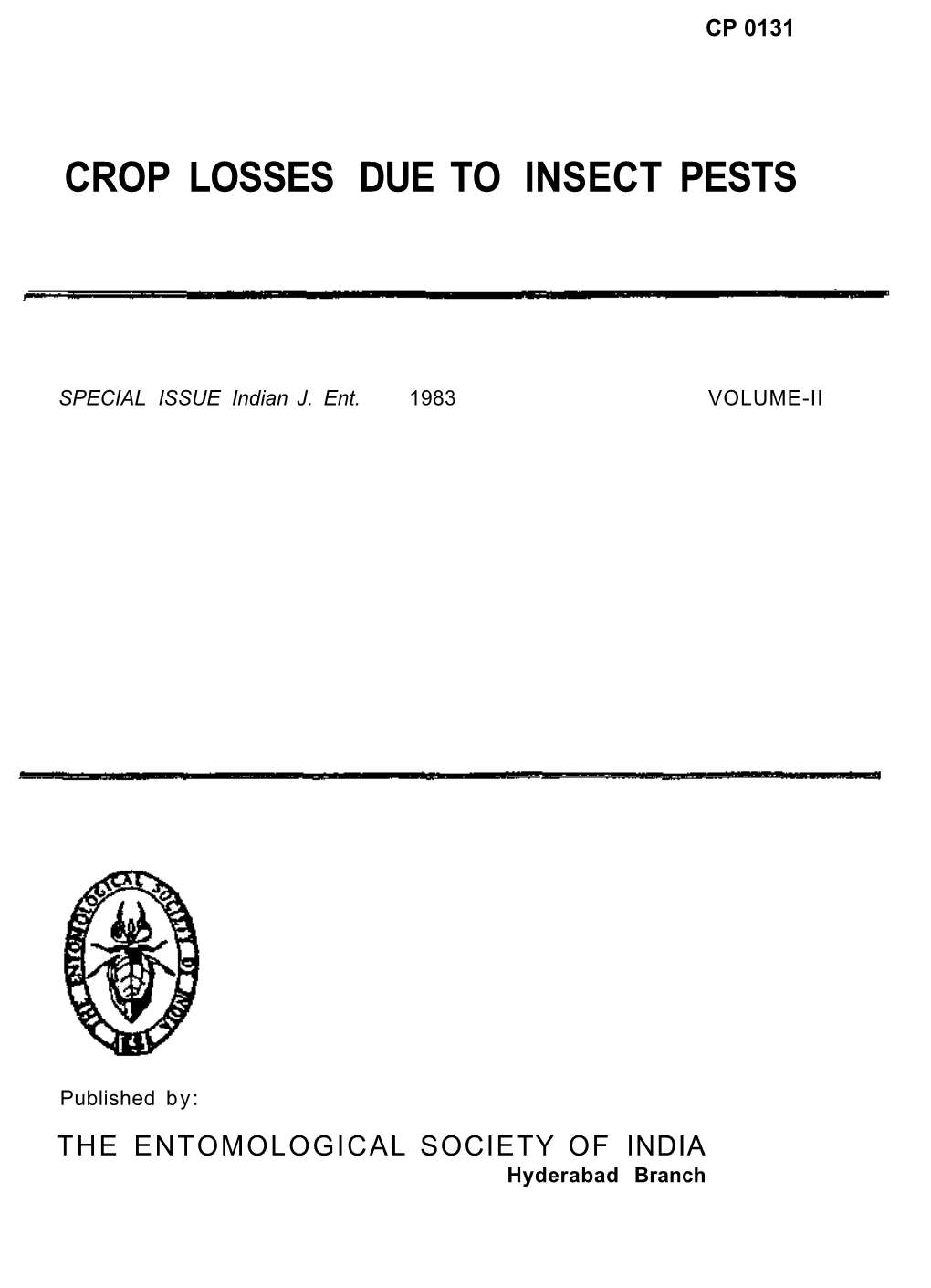 Crop Losses Due to Insect Pests