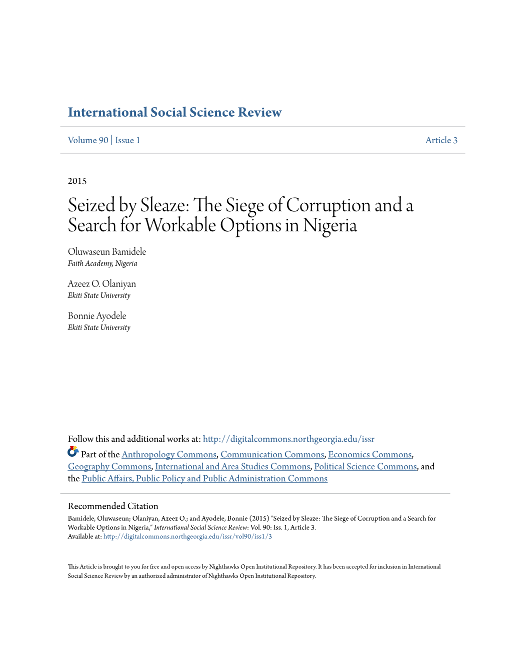 The Siege of Corruption and a Search for Workable Options in Nigeria