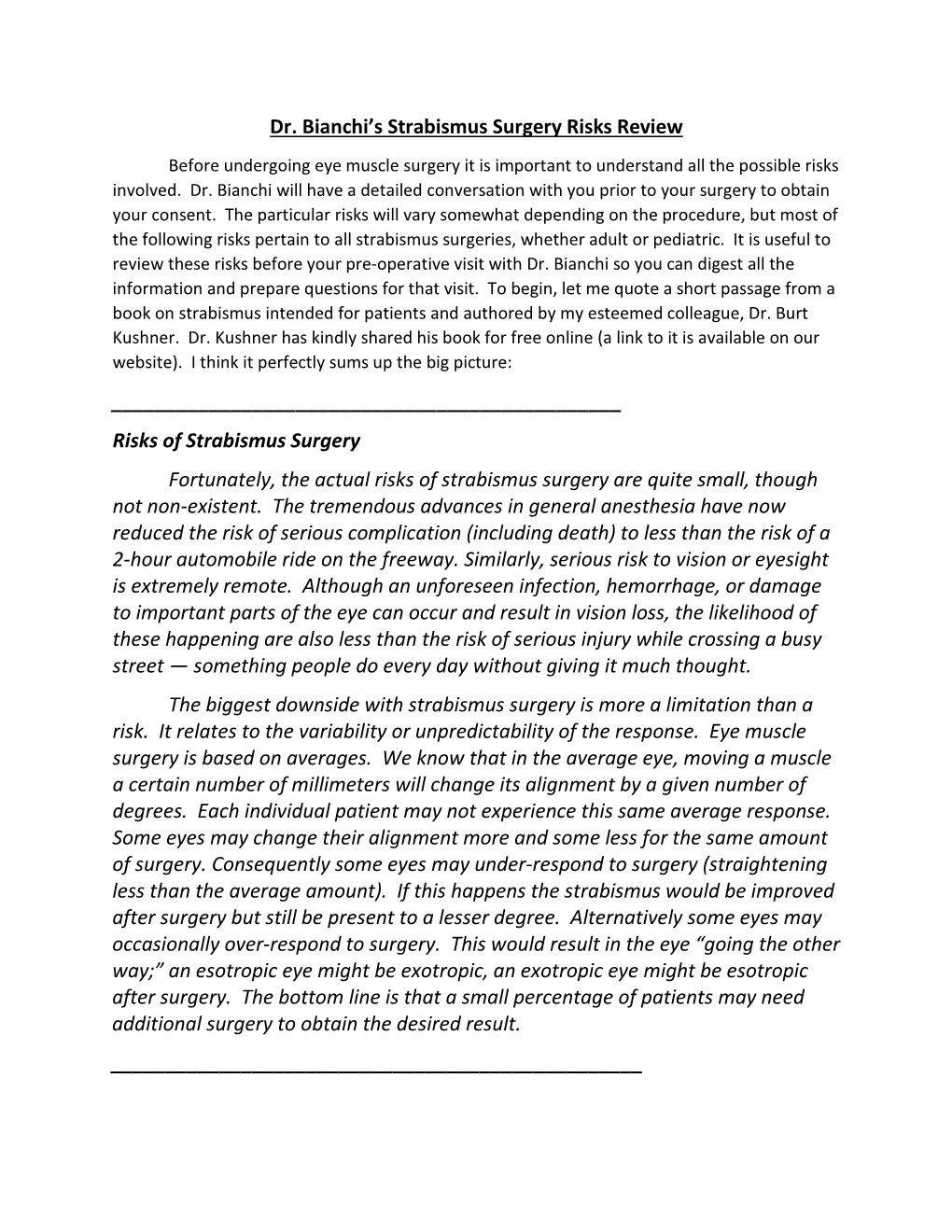Dr. Bianchi's Strabismus Surgery Risks