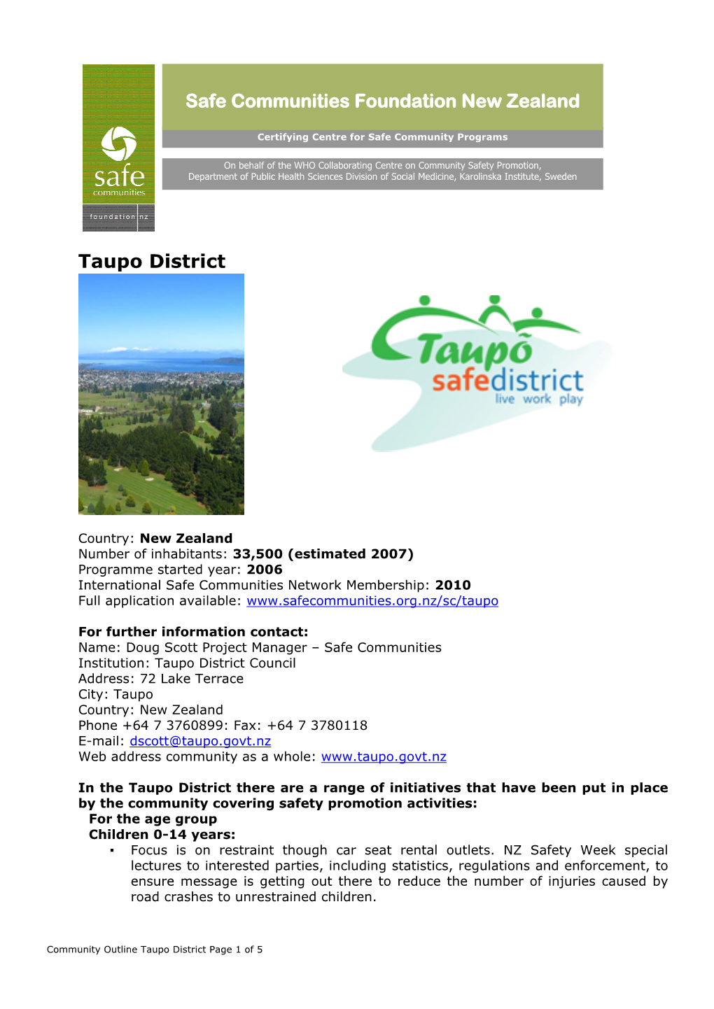 Safe Communities Foundation New Zealand Taupo District