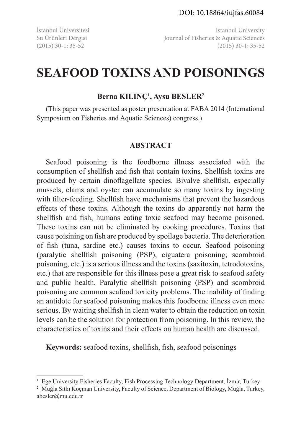 Seafood Toxins and Poisonings