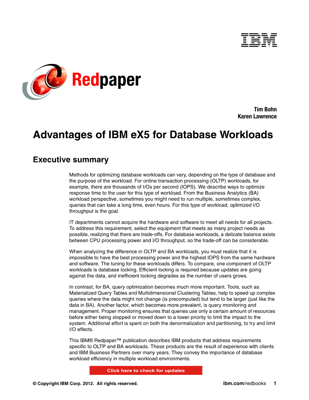 Advantages of IBM Ex5 for Database Workloads