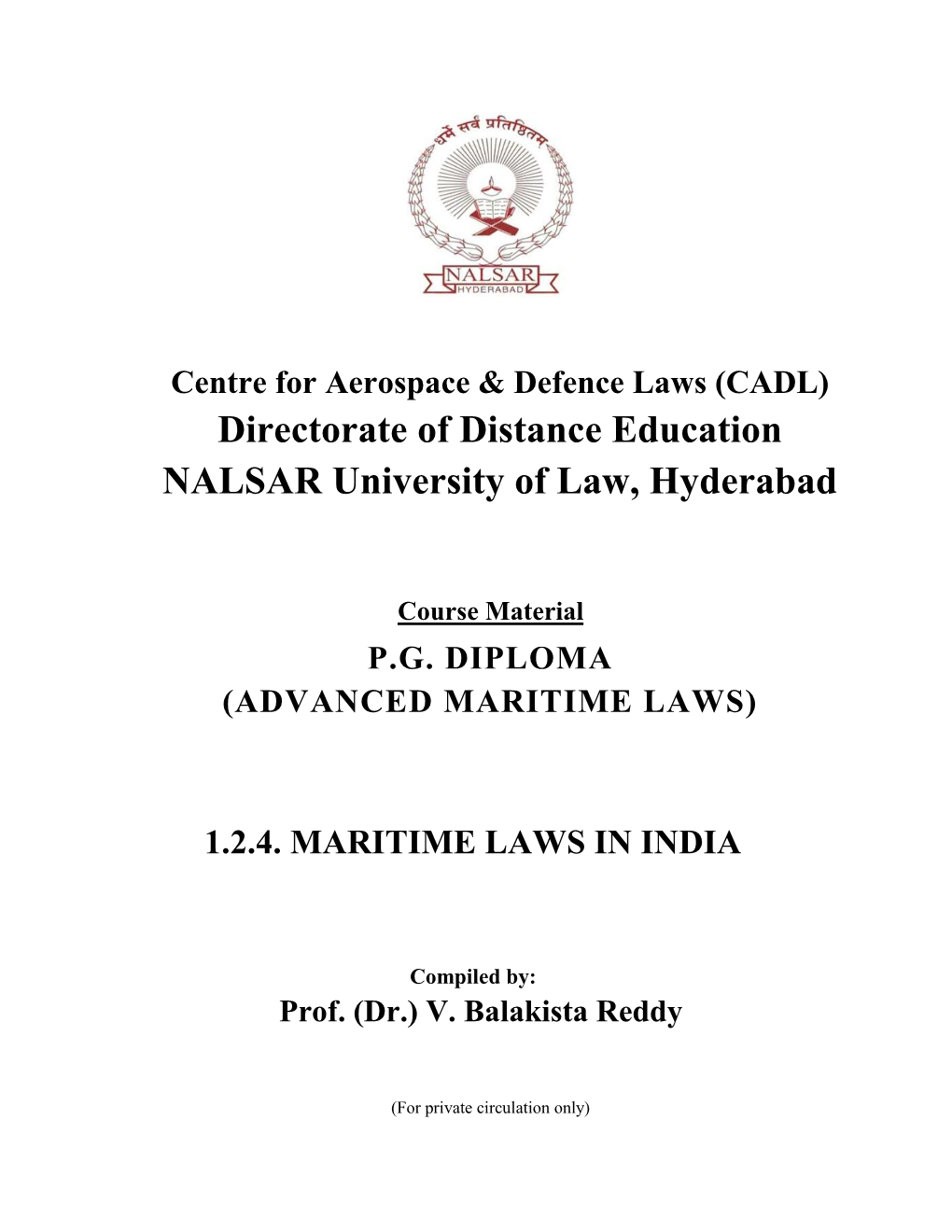 Directorate of Distance Education NALSAR University of Law, Hyderabad