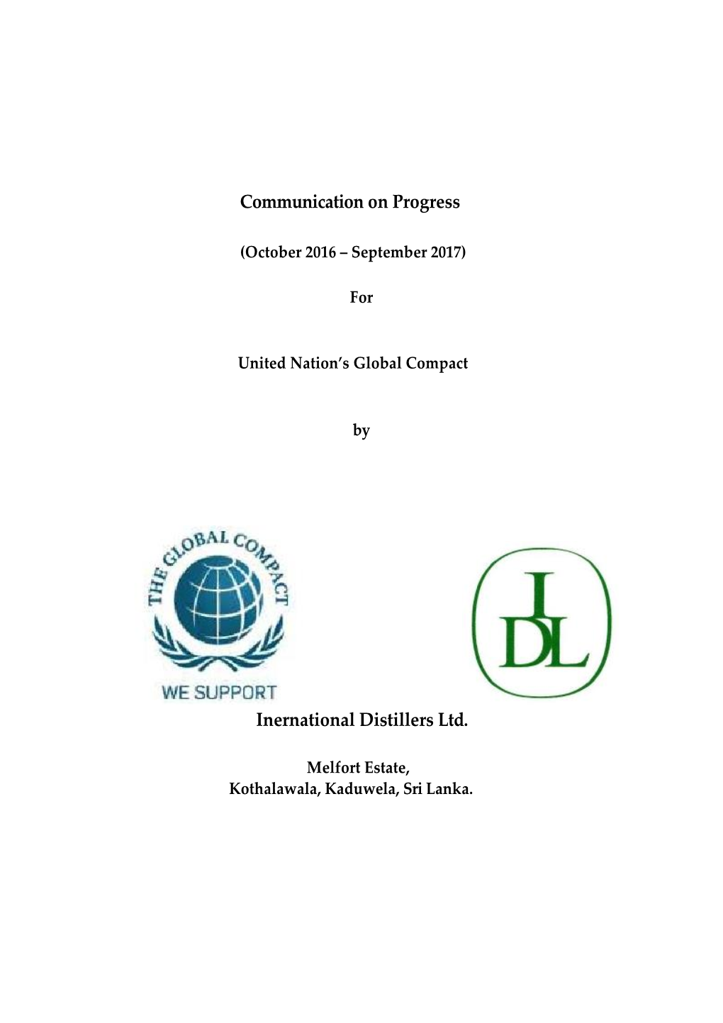 Communication on Progress Inernational Distillers Ltd