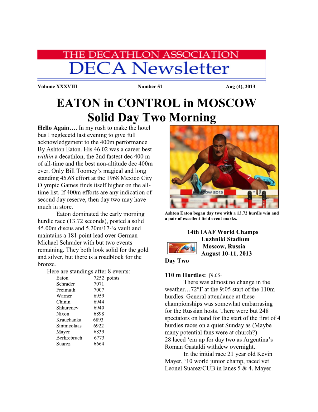 EATON in CONTROL in MOSCOW Solid Day Two Morning Hello Again…