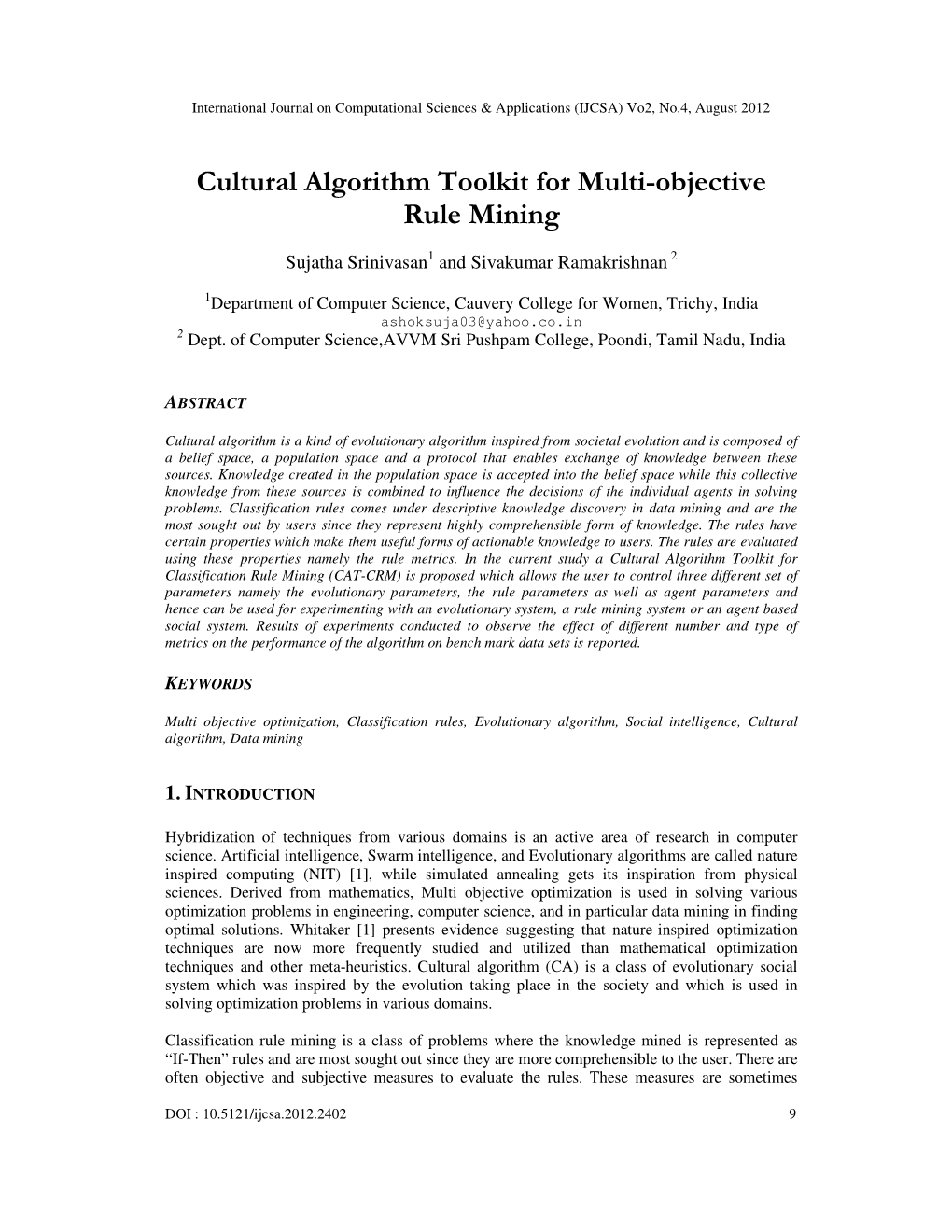 Cultural Algorithm Toolkit for Multi-Objective Rule Mining
