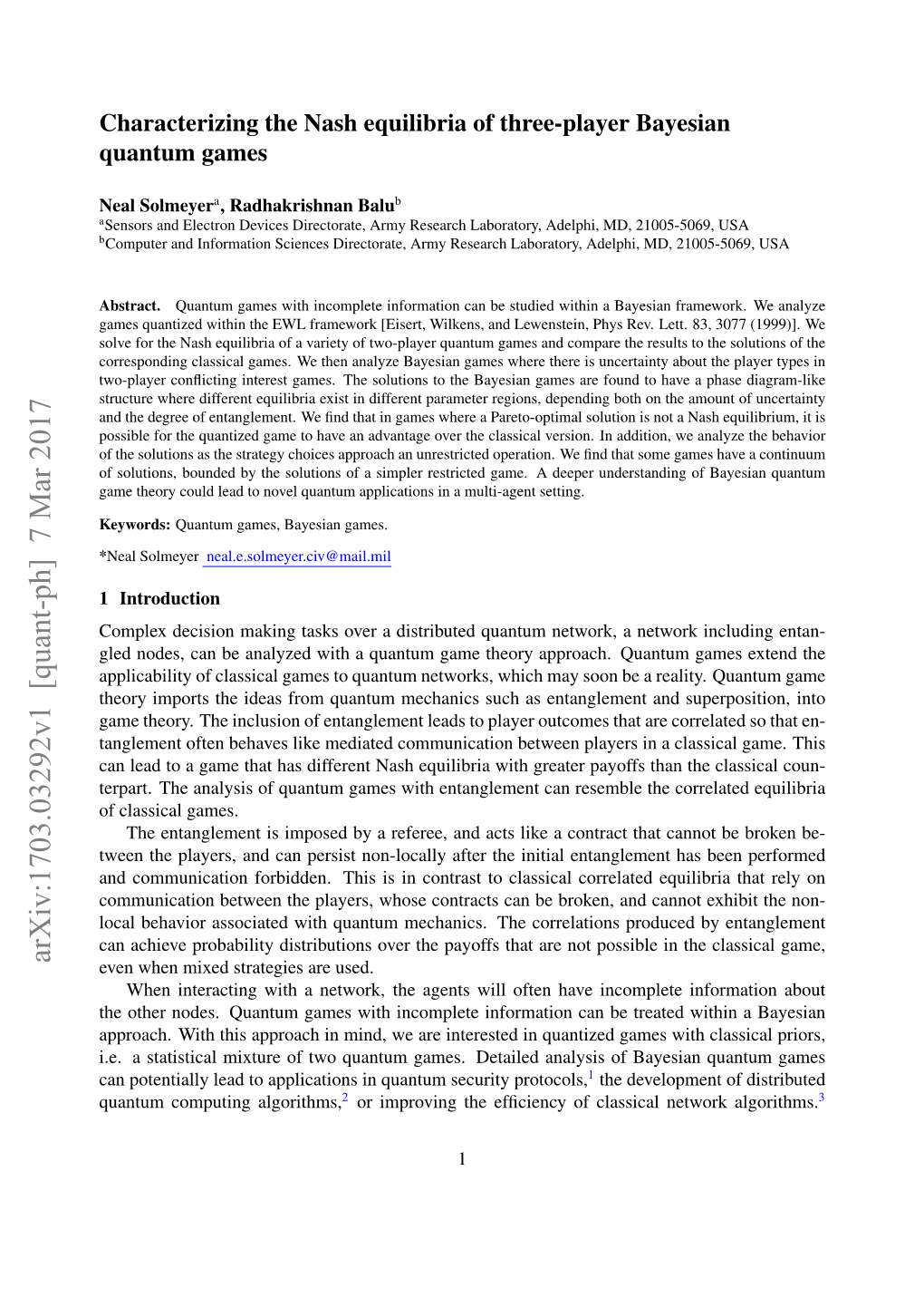 Characterizing the Nash Equilibria of Three-Player Bayesian Quantum Games