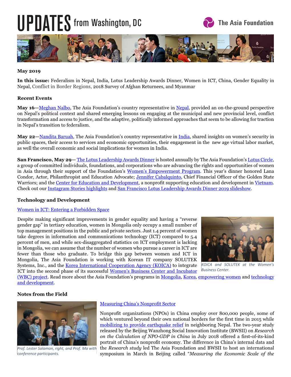 May 2019 in This Issue: Federalism in Nepal, India, Lotus Leadership