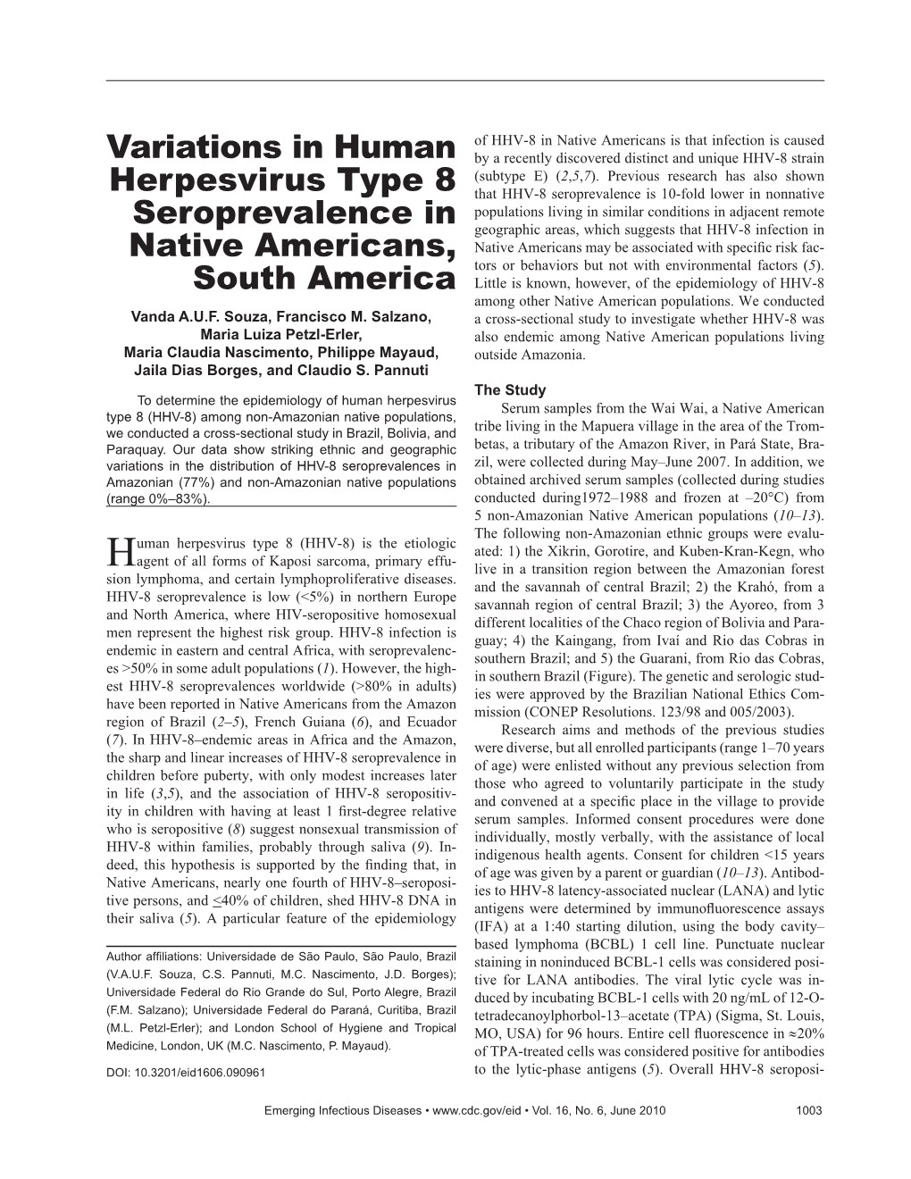 Variations in Human Herpesvirus Type 8 Seroprevalence in Native