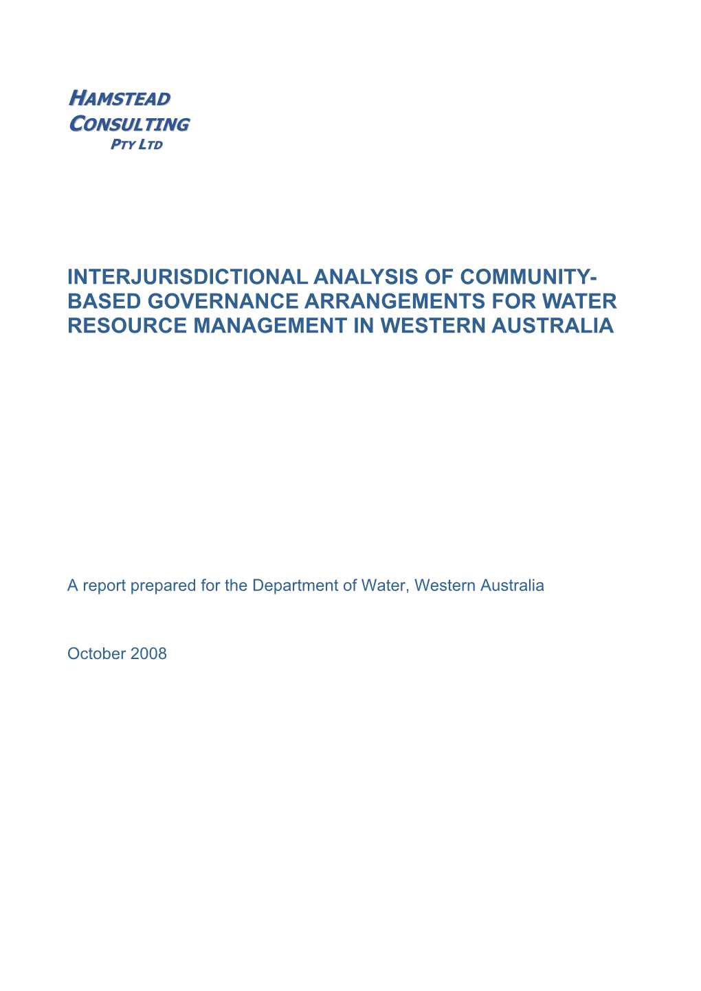 Based Governance Arrangements for Water Resource Management in Western Australia